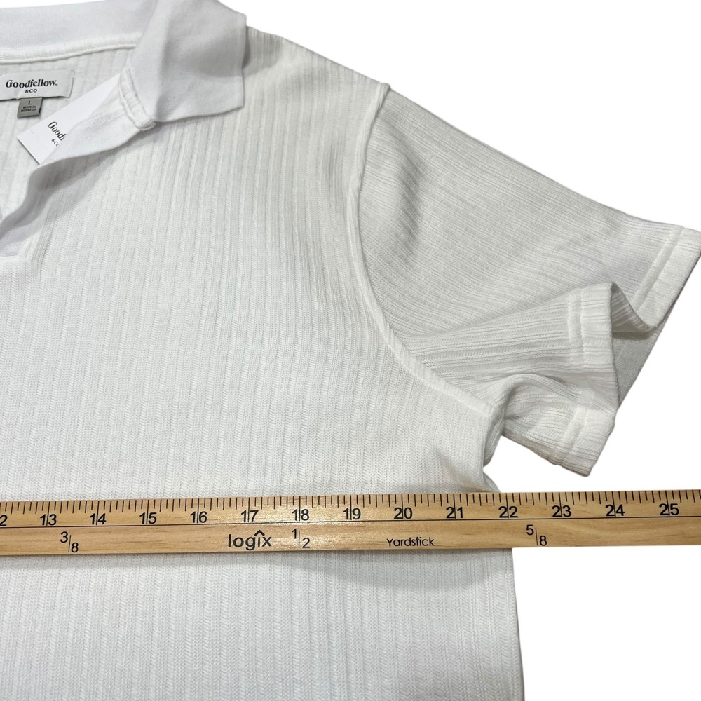 NWT Goodfellow Co Mens Textured Polo Shirt White Short Sleeve Casual Large A4 - Picture 3 of 4